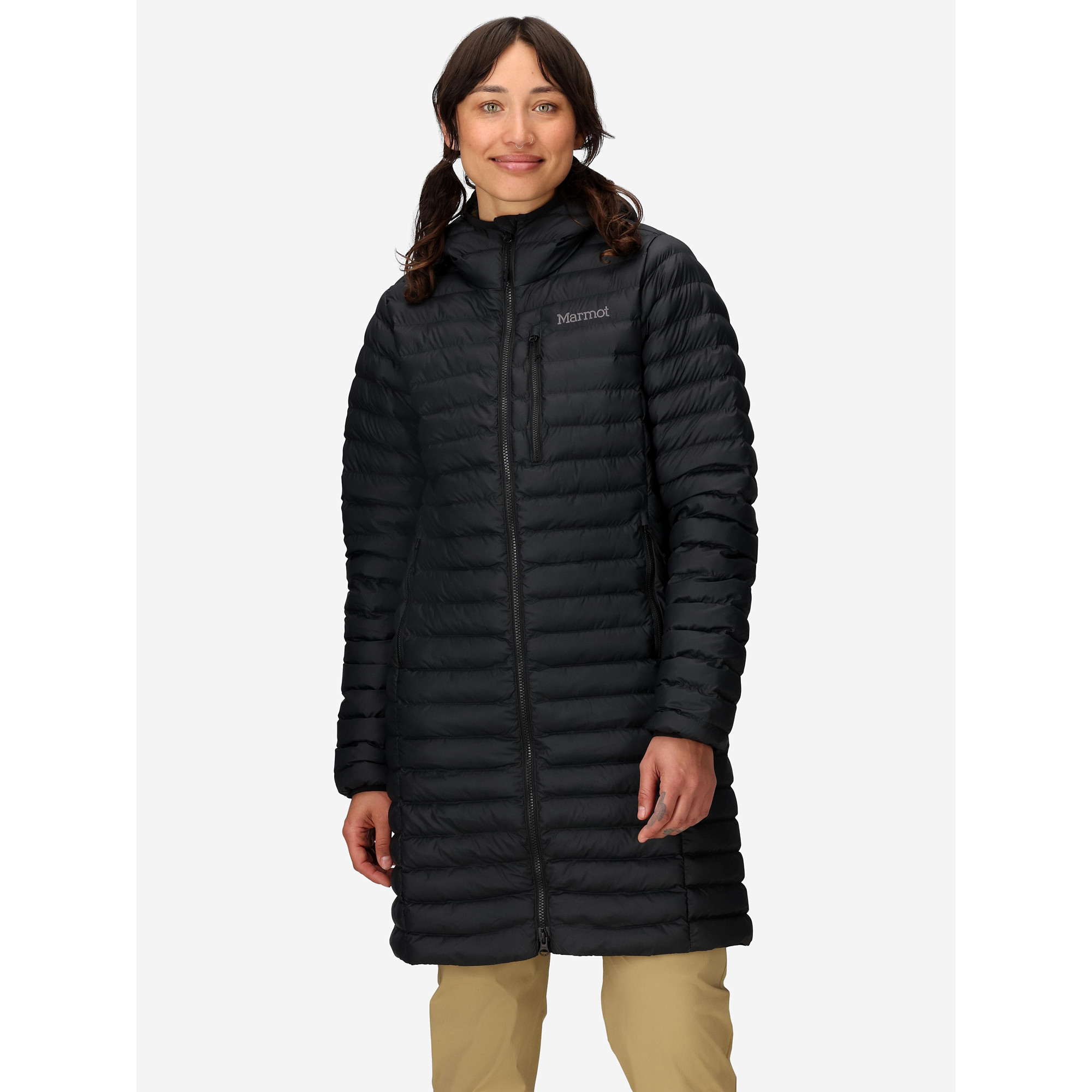 Marmot Women's Echo Featherless Insulated Long Jacket in Black Shiny
