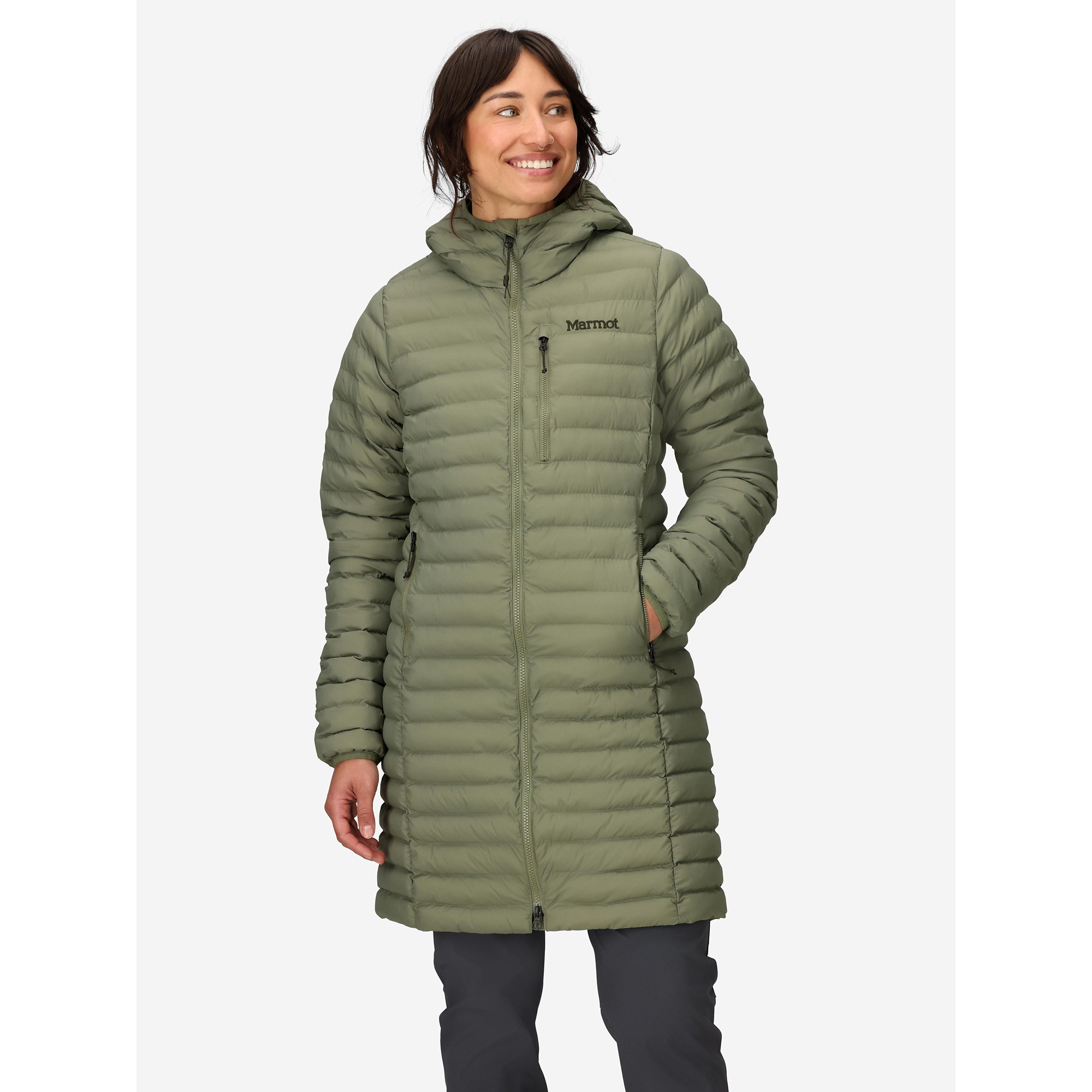 Marmot Women's Echo Featherless Insulated Long Jacket in Olive Grove