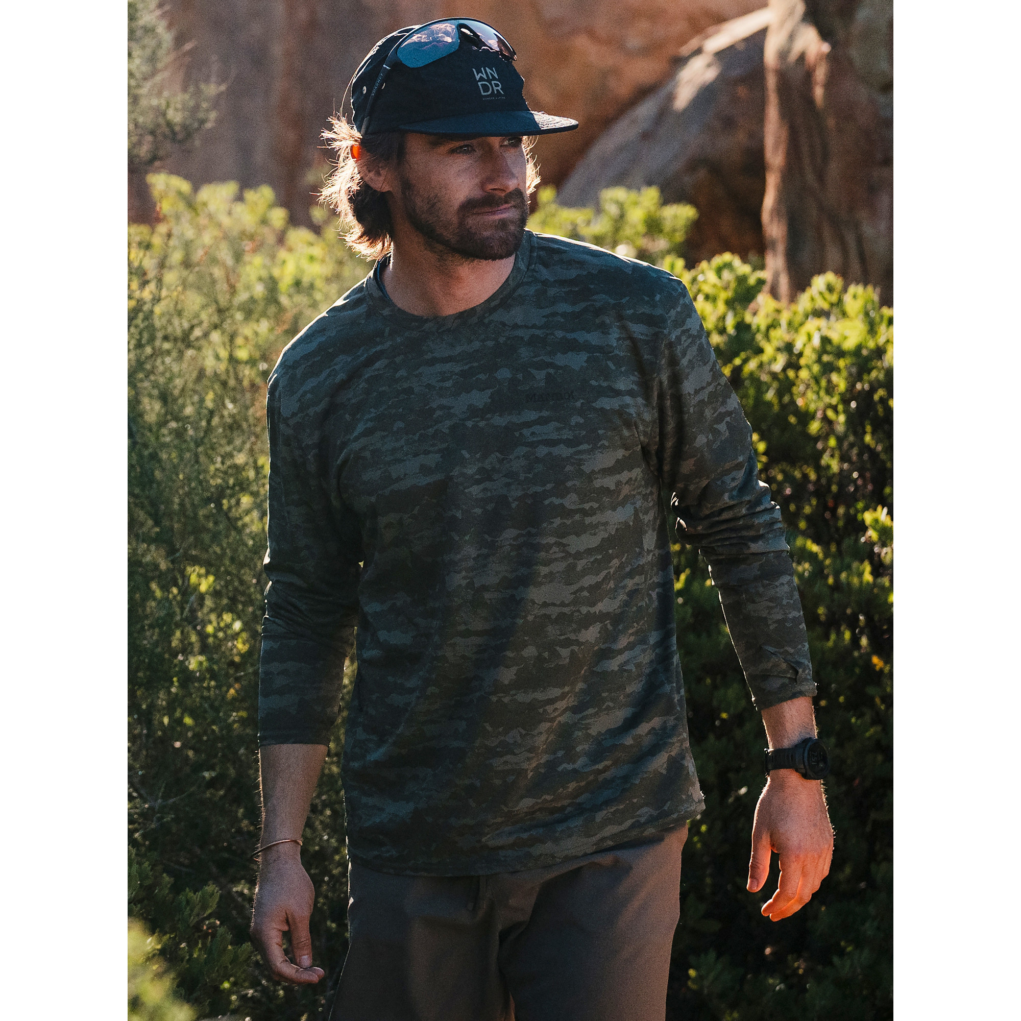 Marmot Men's AirExchange UPF 50 Long-Sleeve Crew Shirt in Olive Grove Lagos