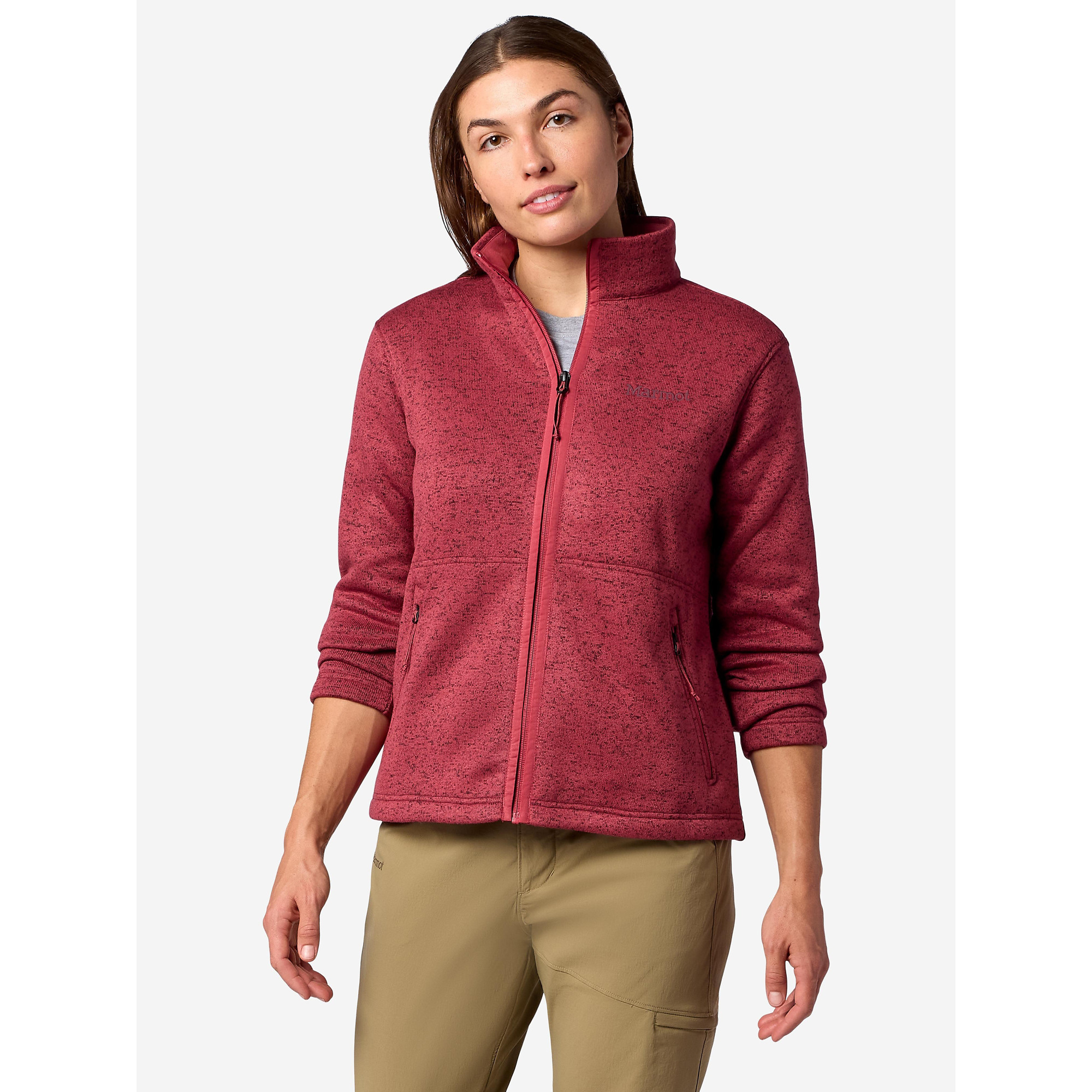 Marmot Women's Drop Line Sweater Fleece Full-Zip Jacket in Dried Rose Heather