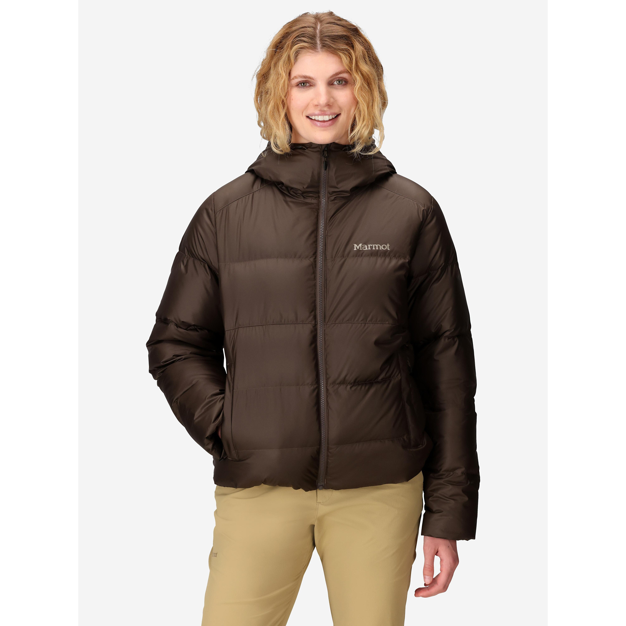 Marmot Women's Guides Down Hooded Jacket in Hickory Nut - Size: Large