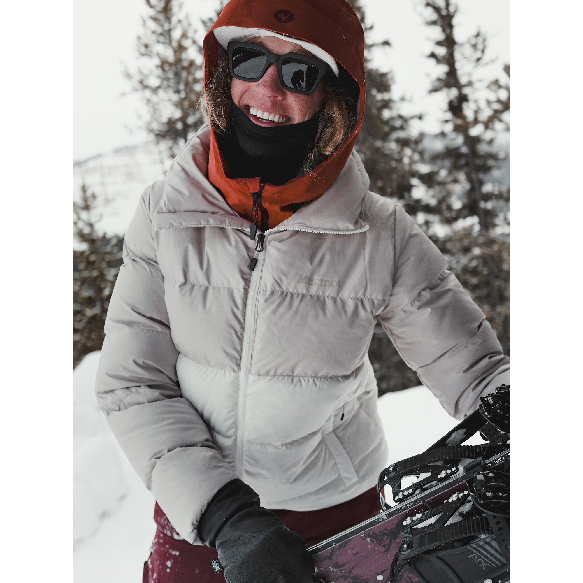 Marmot Women's Guides Big-Baffled Puffer Hooded Jacket - Birch Bark/Pearl