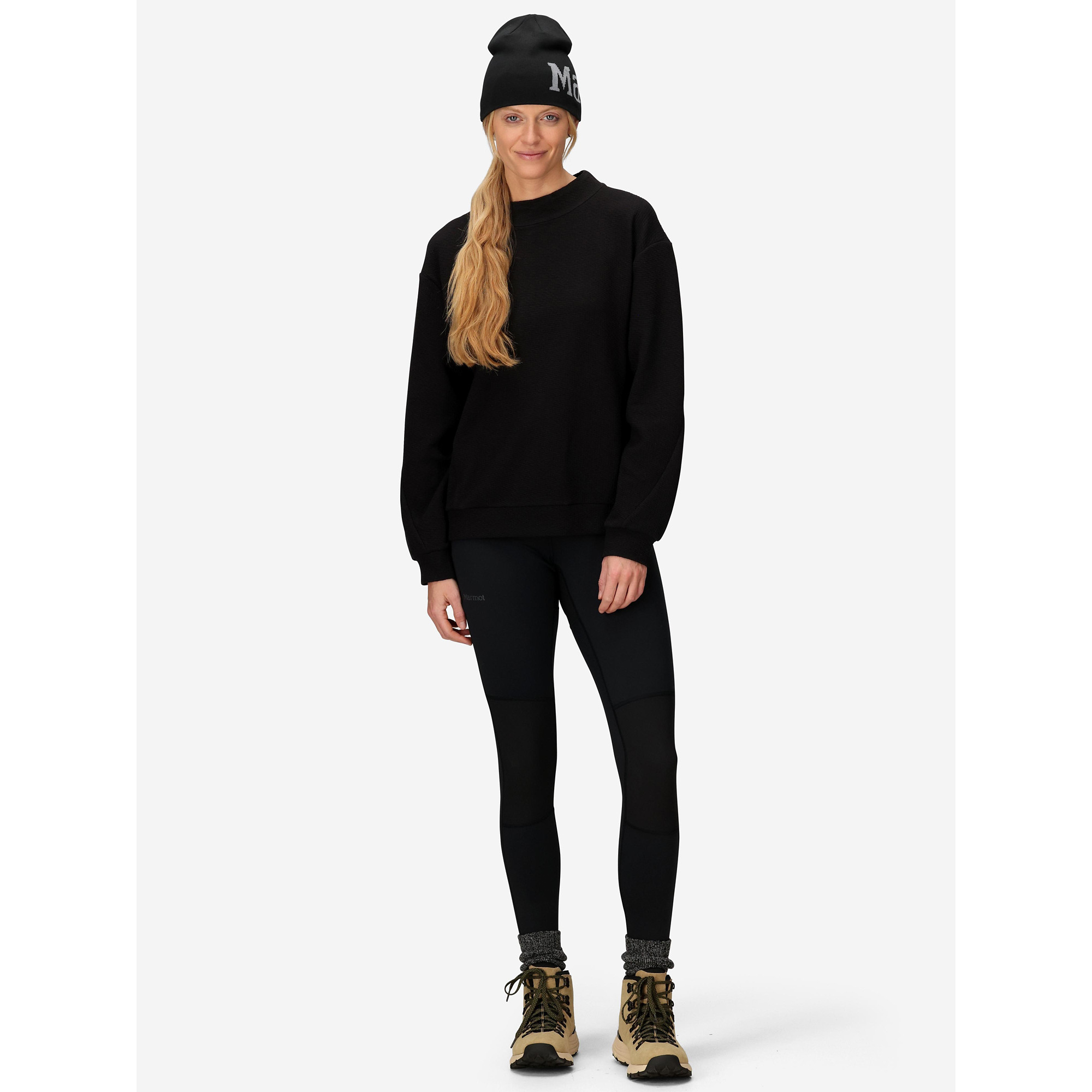 Marmot Women’s Ridge Tech Waffle Knit Mock Neck Pullover (Fall 2025) in Black | Cotton