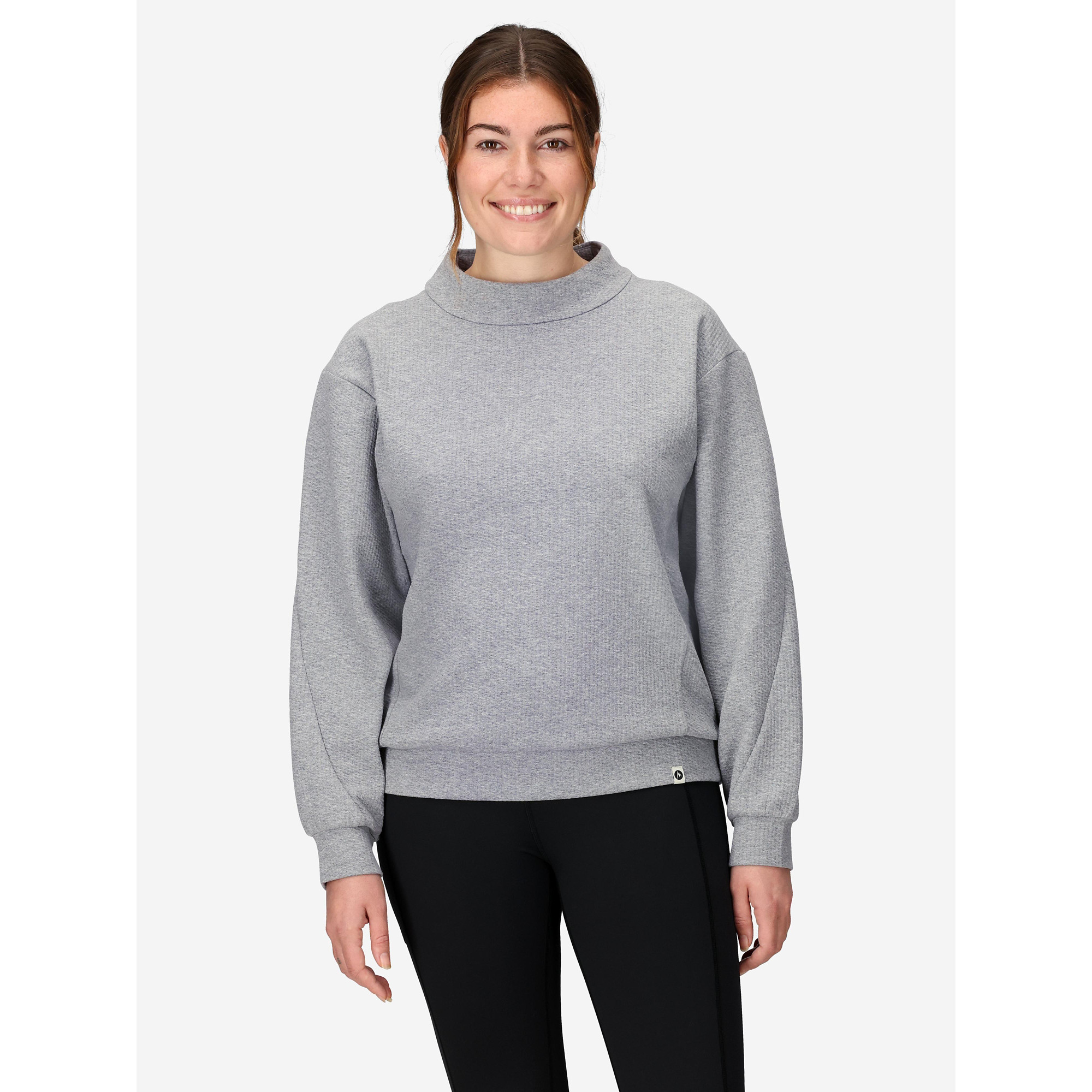 Marmot Women’s Ridge Tech Waffle Knit Mock Neck Pullover (Fall 2025) in Grey Heather | Cotton