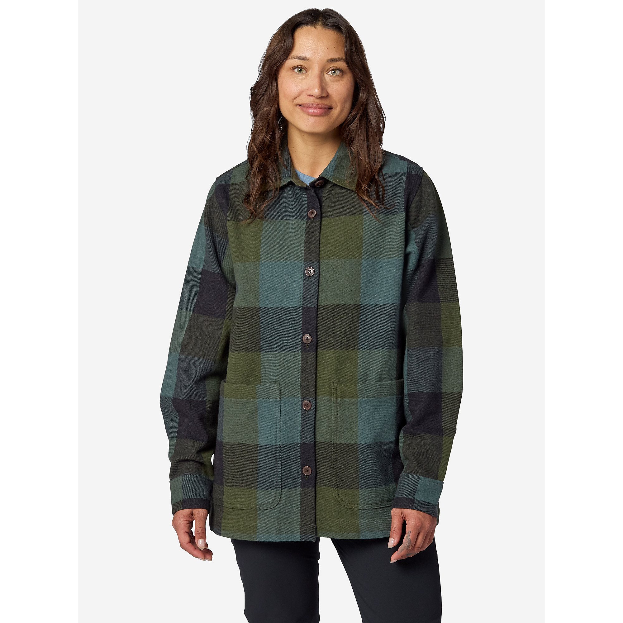 Marmot Women’s Pinecrest Heavyweight Flannel Overshirt in Nori Cobblestone Plaid | Cotton