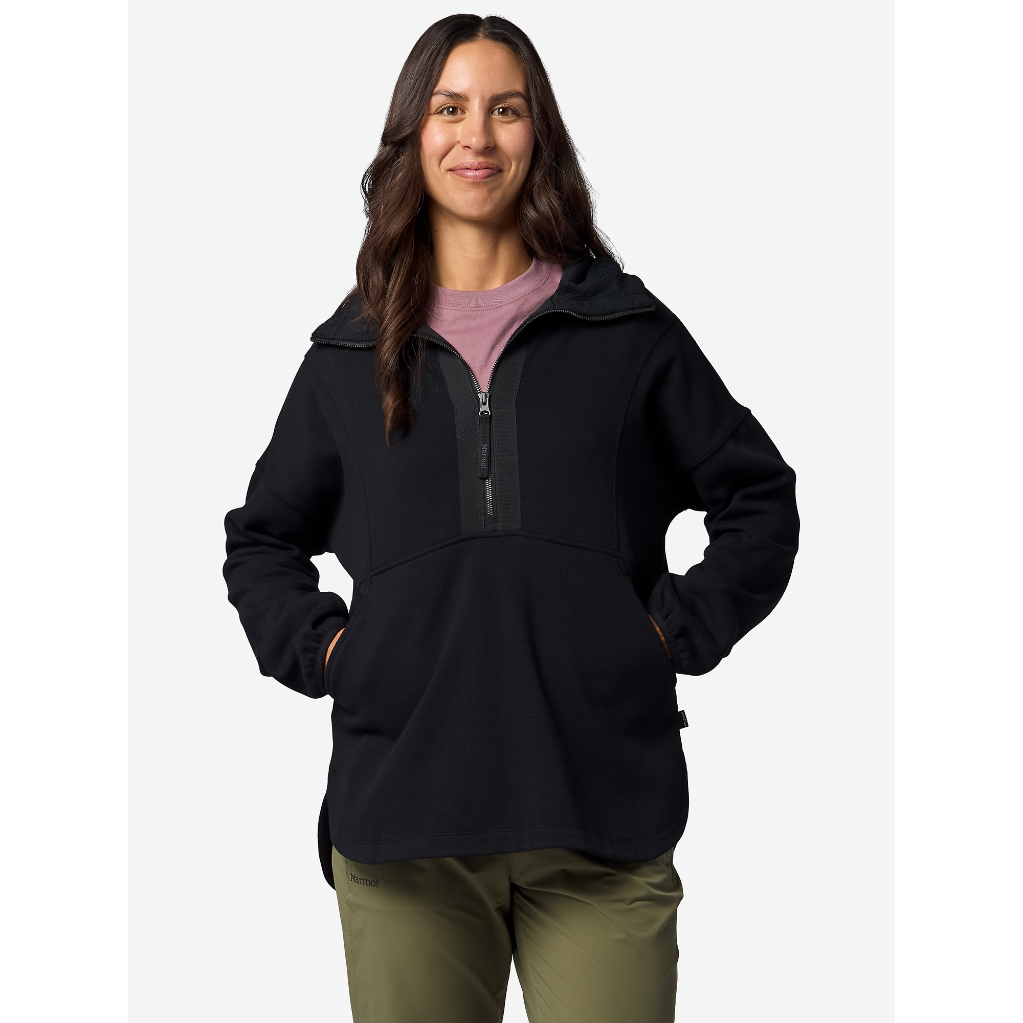 Marmot Women's Hideaway Plush Half-Zip Tunic-Length Fleece Hoodie - Black