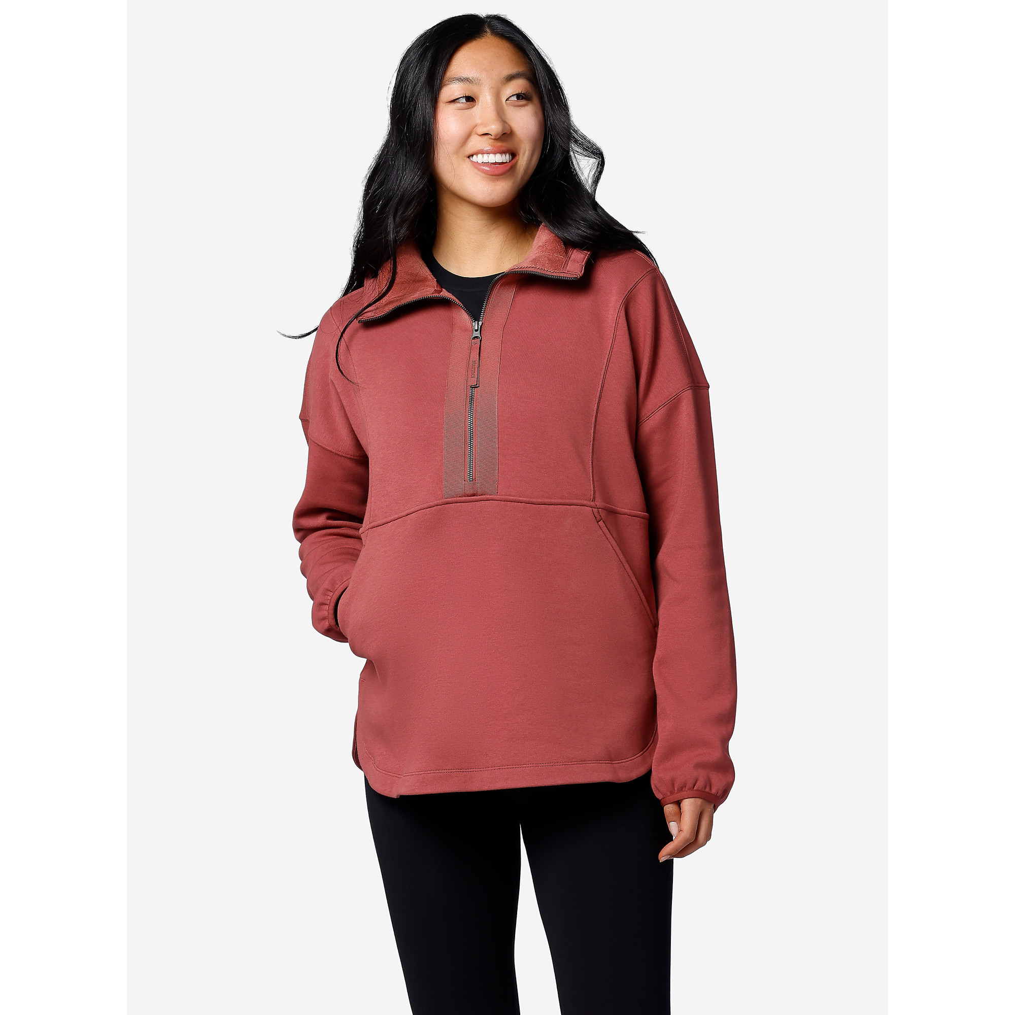 Marmot Women's Hideaway Plush Half-Zip Tunic-Length Fleece Hoodie - Praline