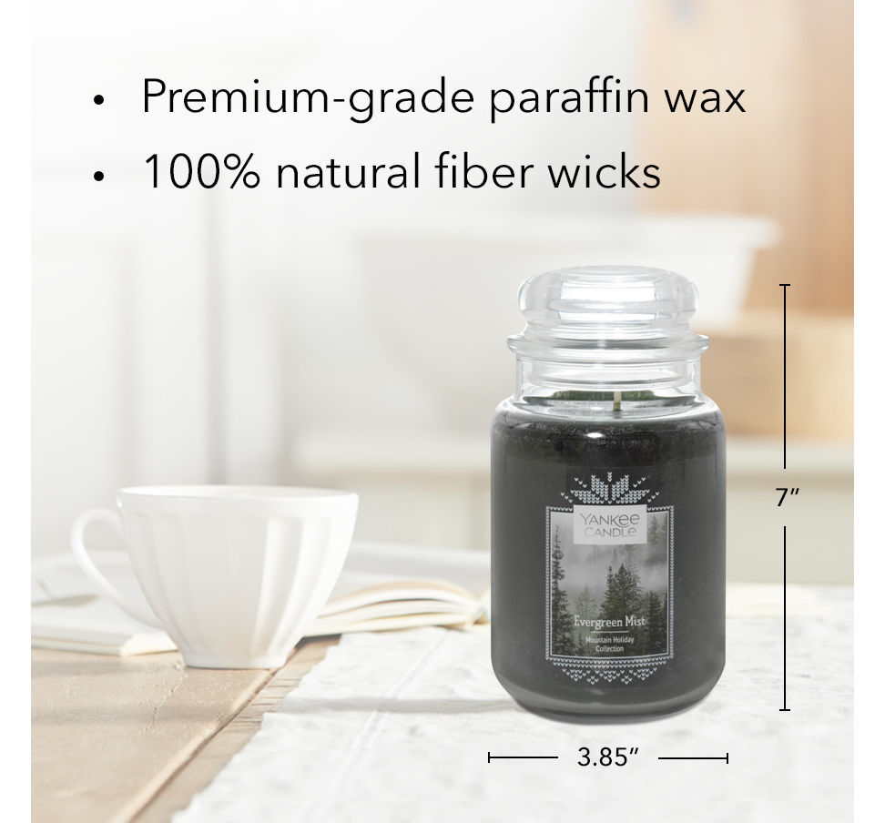 evergreen mist original large jar candle with product information