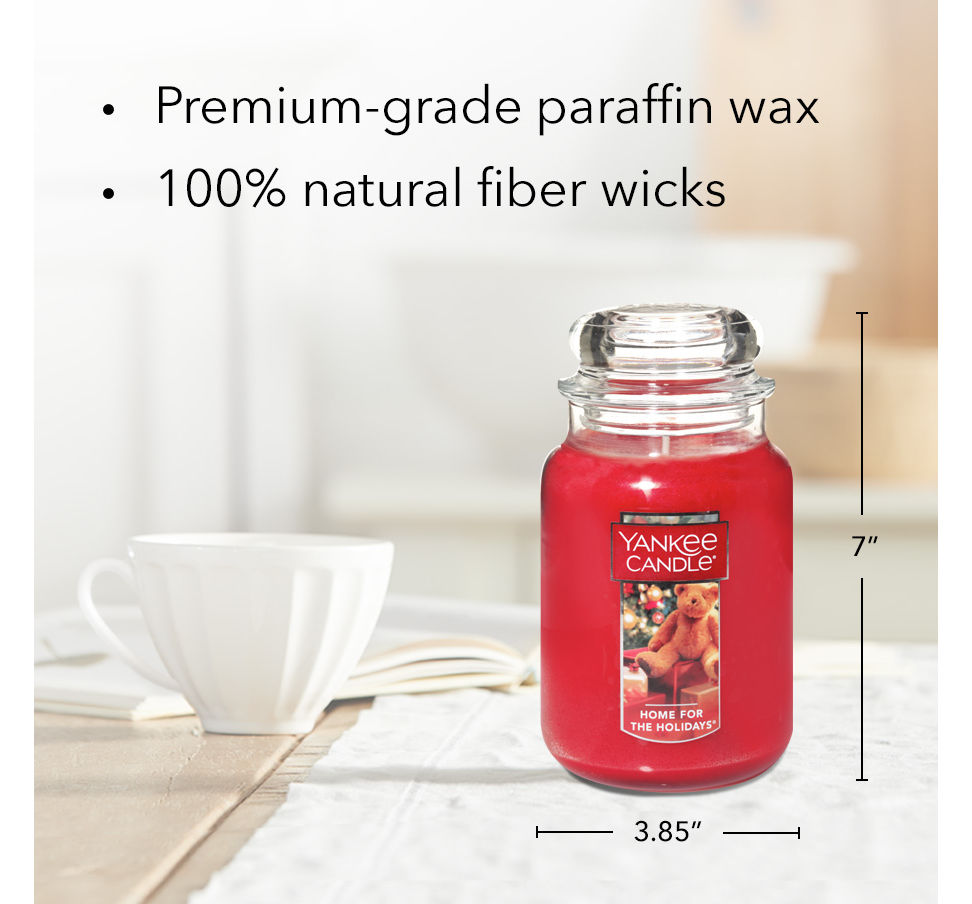 home for the holidays original large jar candle with product information