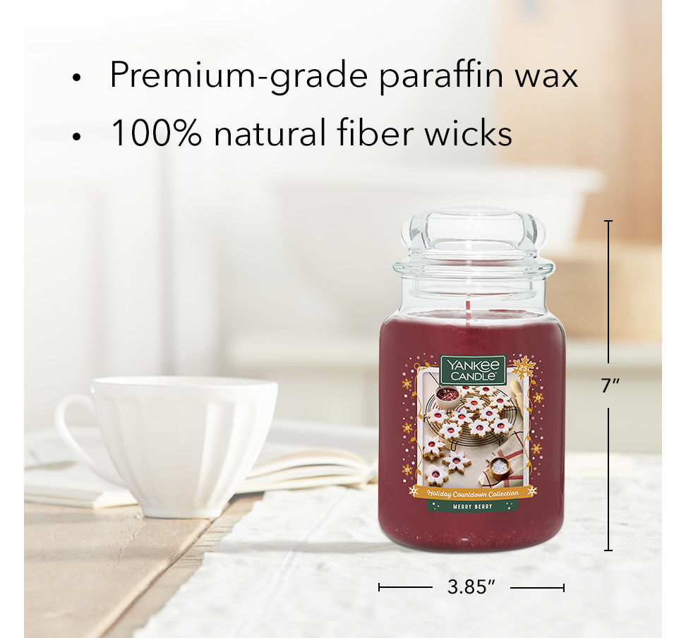 merry berry original large jar candle with product information
