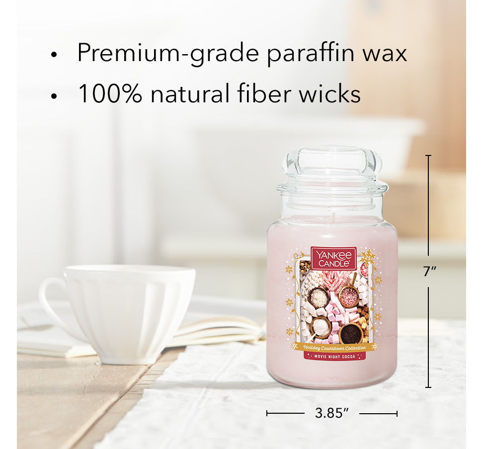 movie night cocoa original large jar candle with product information