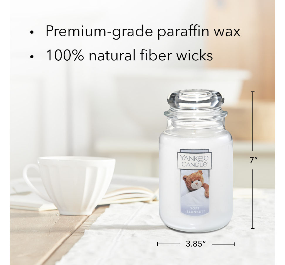 soft blanket original large jar candle with product information