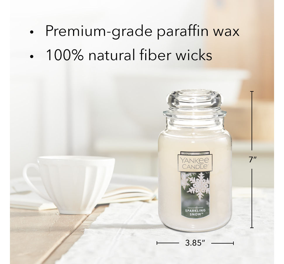 sparkling snow original large jar candle with product information