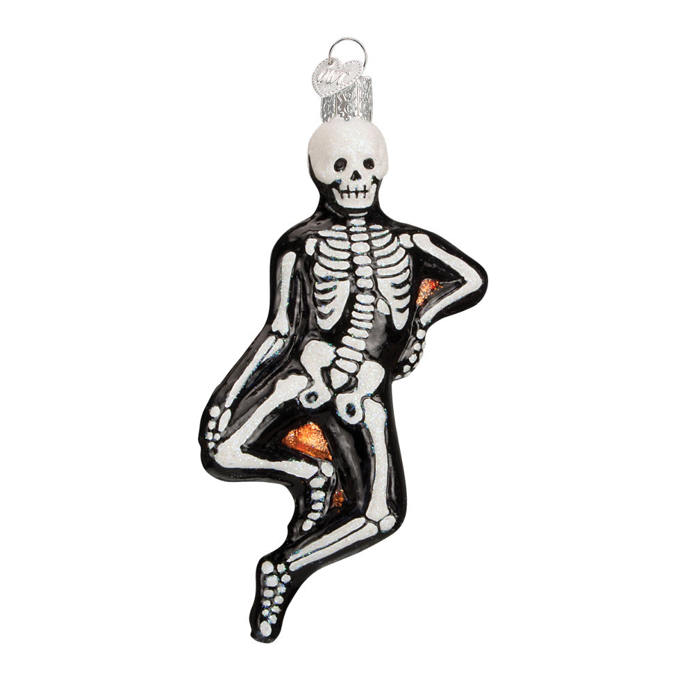 dancing skeleton glass ornament