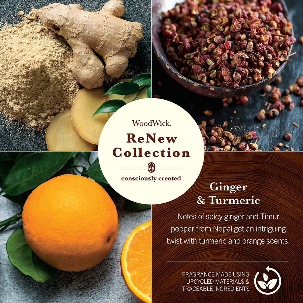 photo collage of woodwick renew collection ginger and turmeric