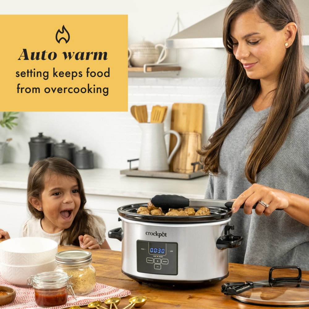 Crock pot 8-quart slow cooker with auto warm setting and cookbook