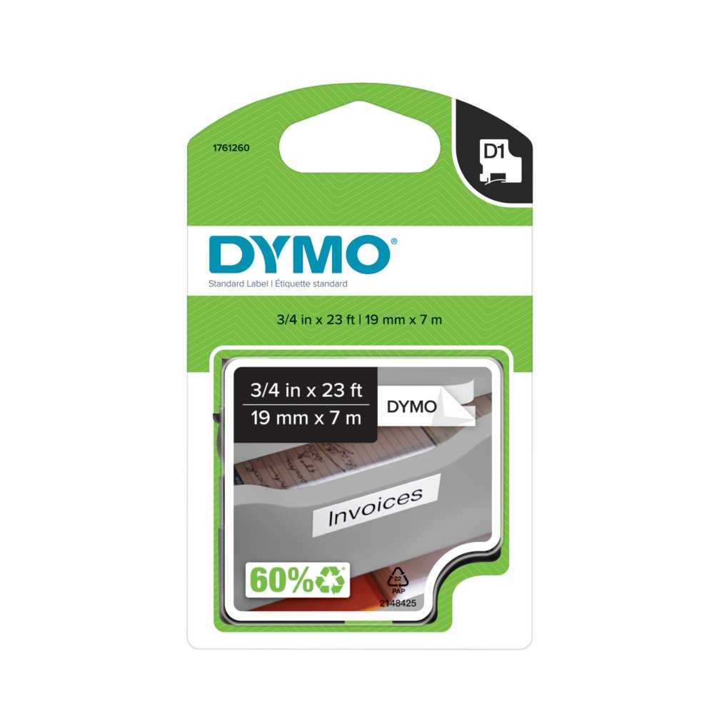 3X COMPATIBLE DYMO D1 SERIES STANDARD LABELLING TAPES WHITE ON BLACK 45811 19mm X 7m 