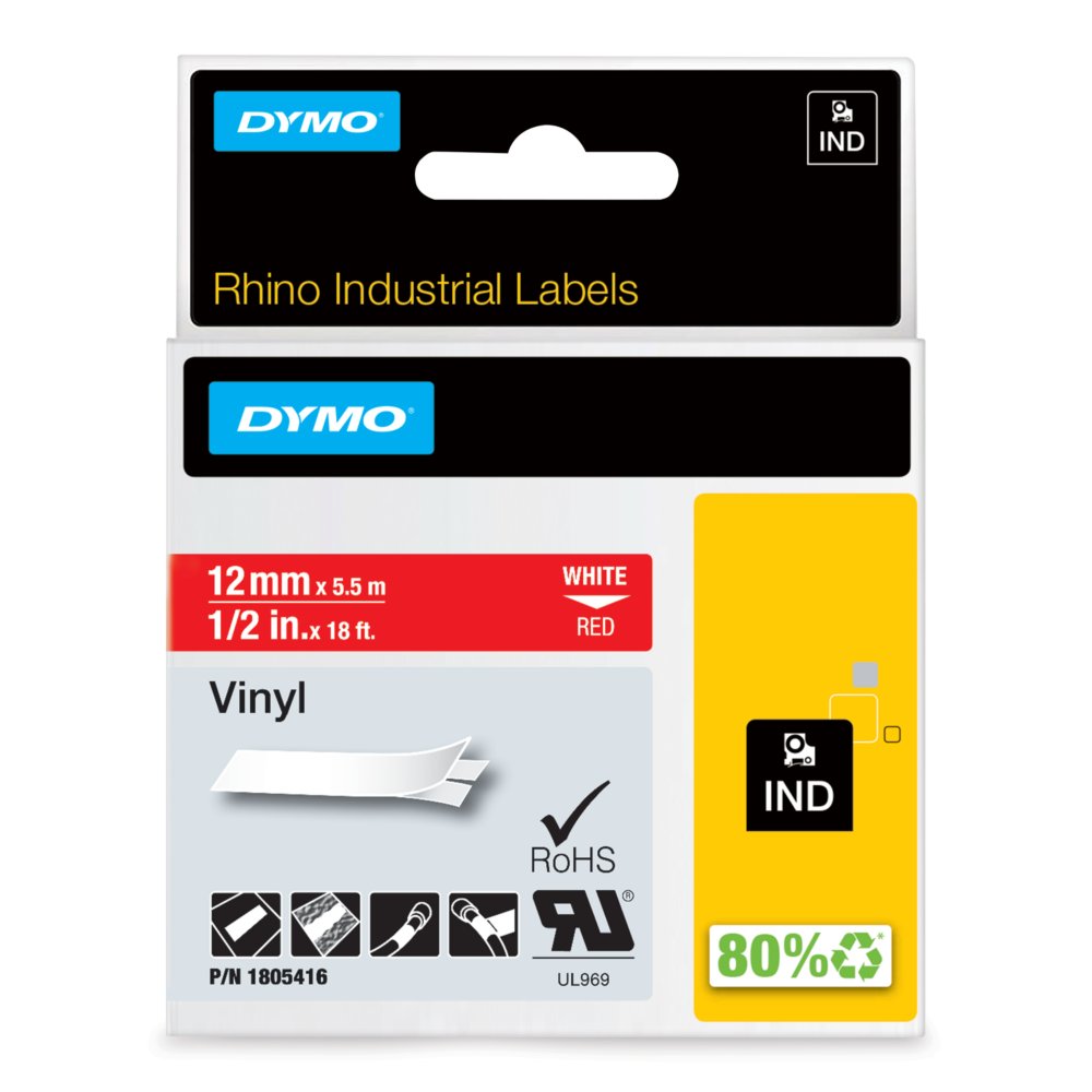 white for Dymo 3M PL100 3M PL200 Dymo 1x Ribbon Cassette vinyl 12mm black 