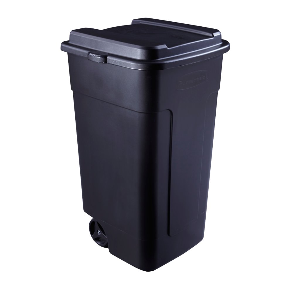 Rubbermaid 50 Gal. Black Wheeled Trash Can with Lid - Power