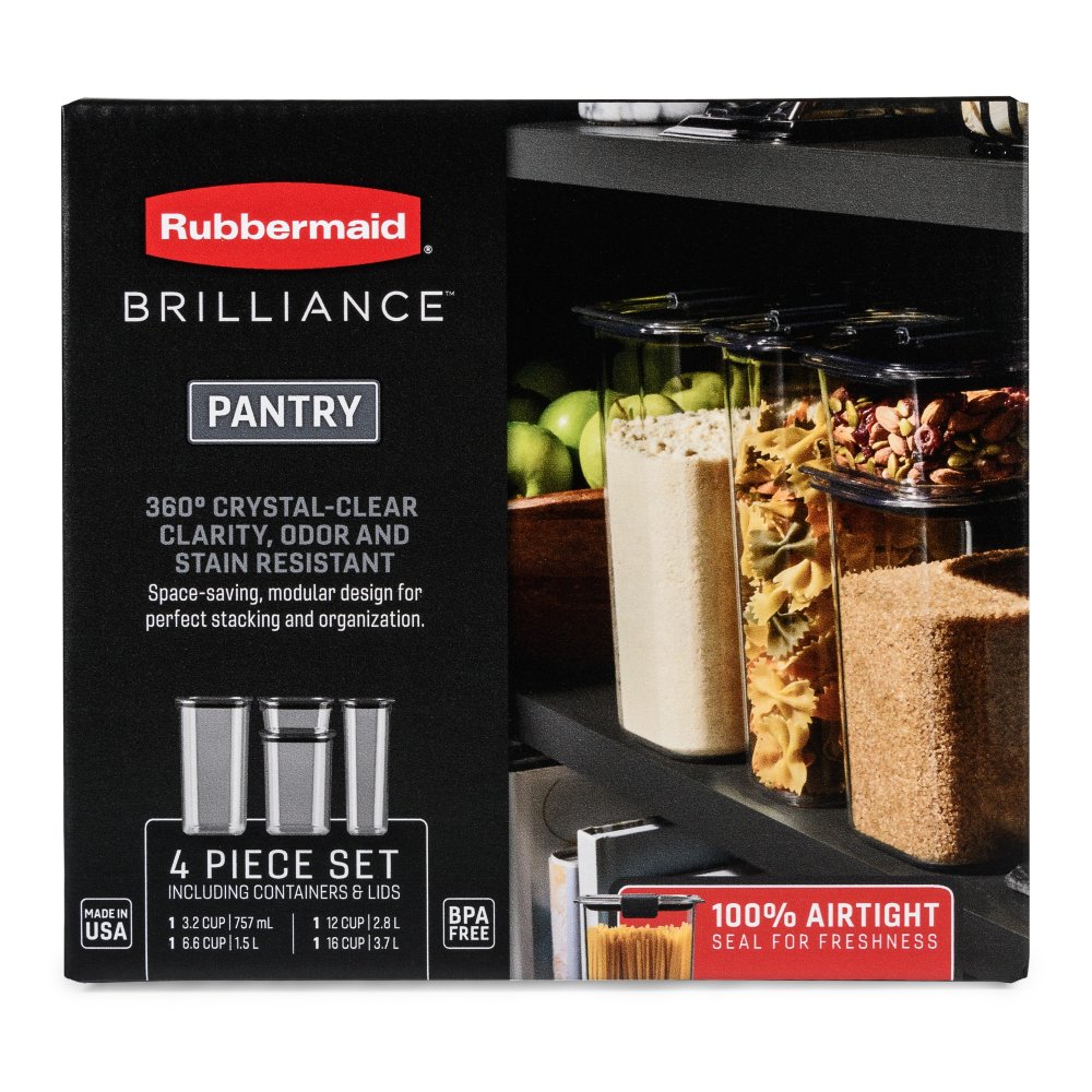 Rubbermaid Brilliance Tritan Airtight Pantry Food Storage 8-Pc Set, 2.8 Qt,  Dishwasher Safe