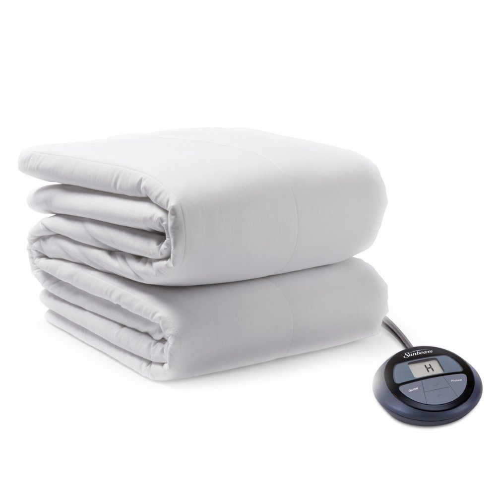Polyester Vertical Quilted Heated Mattress Pad With Digital Display Controller Sunbeam