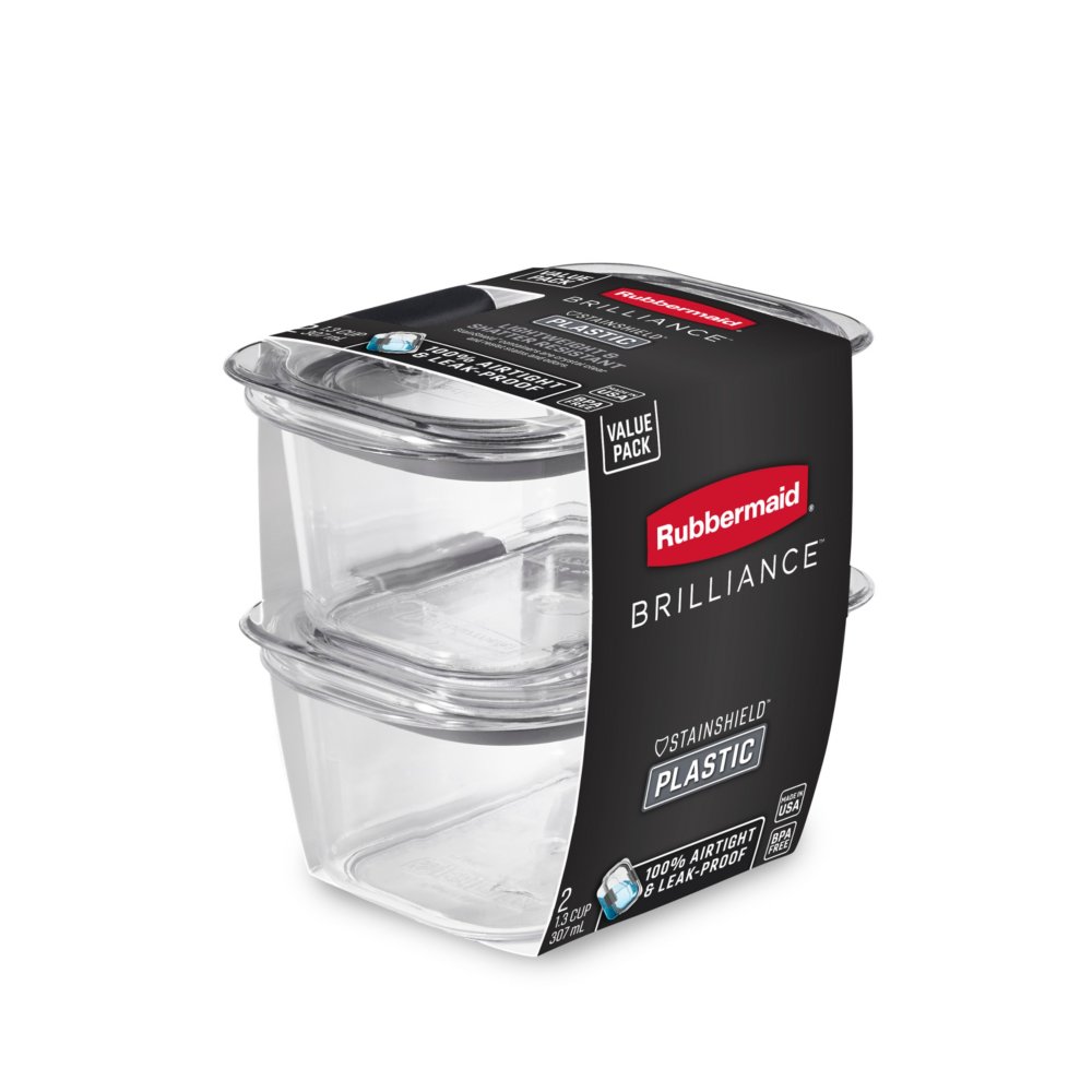 Rubbermaid Brilliance Food Storage Container - 2 Pack - Clear/Black, 9.6 c  - Harris Teeter