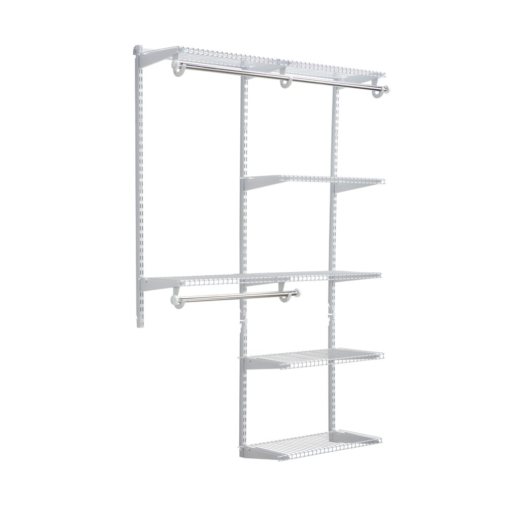 Rubbermaid Configurations Deluxe Closet Kit, White, 4-8 Ft., Wire Shelving  Kit with Expandable Shelving and Telescoping Rods, Custom Closet
