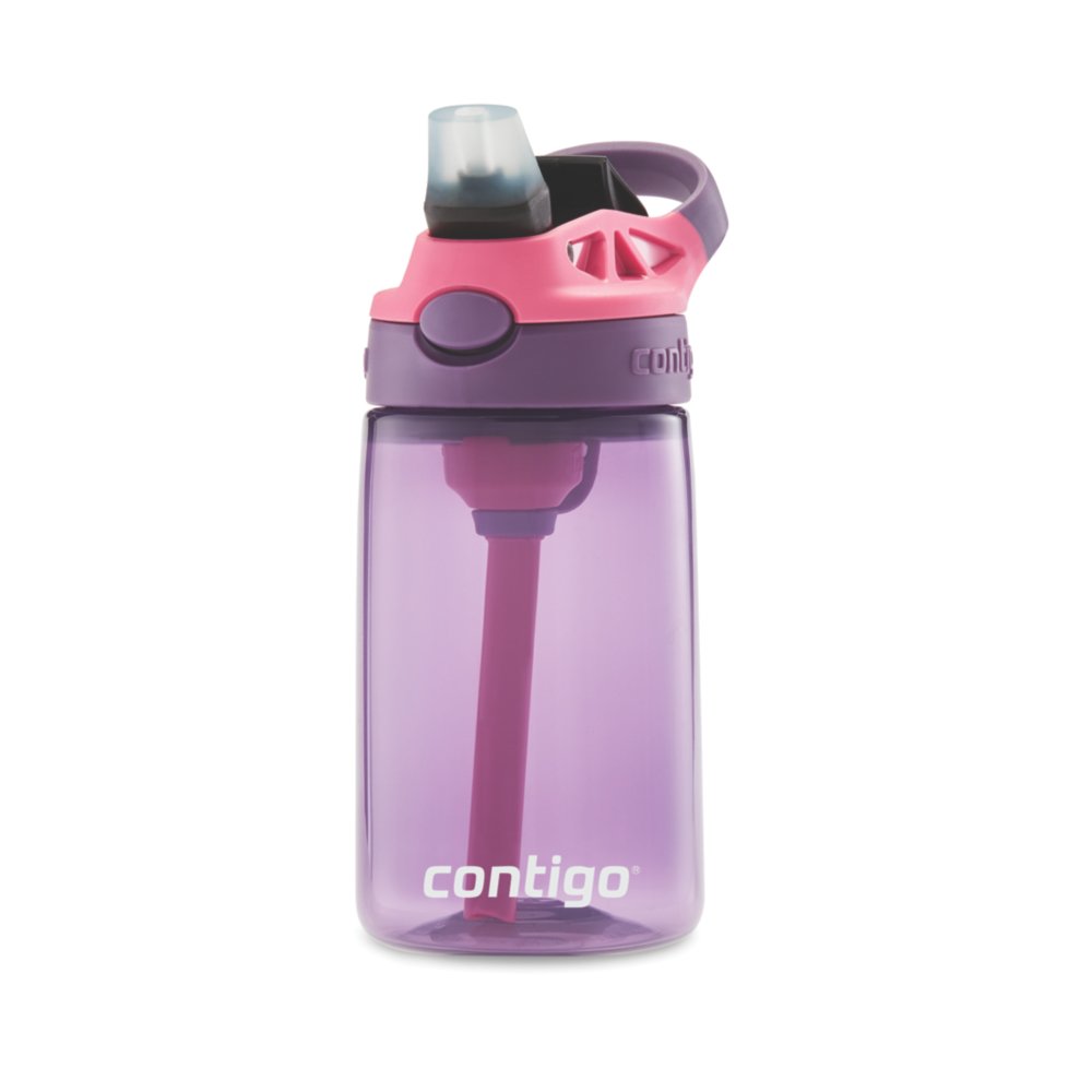 Contigo Kids Autospout Water Bottle, +Straw, Cotton Candy Lychee, 14 Ounce