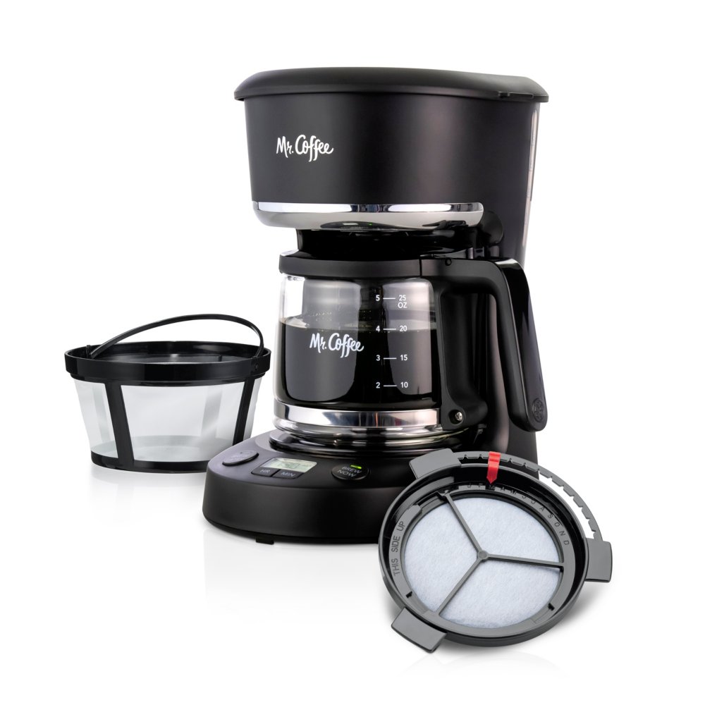 Mr. Coffee® 5-Cup Programmable Coffee Maker, 25 oz. Mini Brew, Brew Now or  Later, with Water Filtration and Nylon Filter