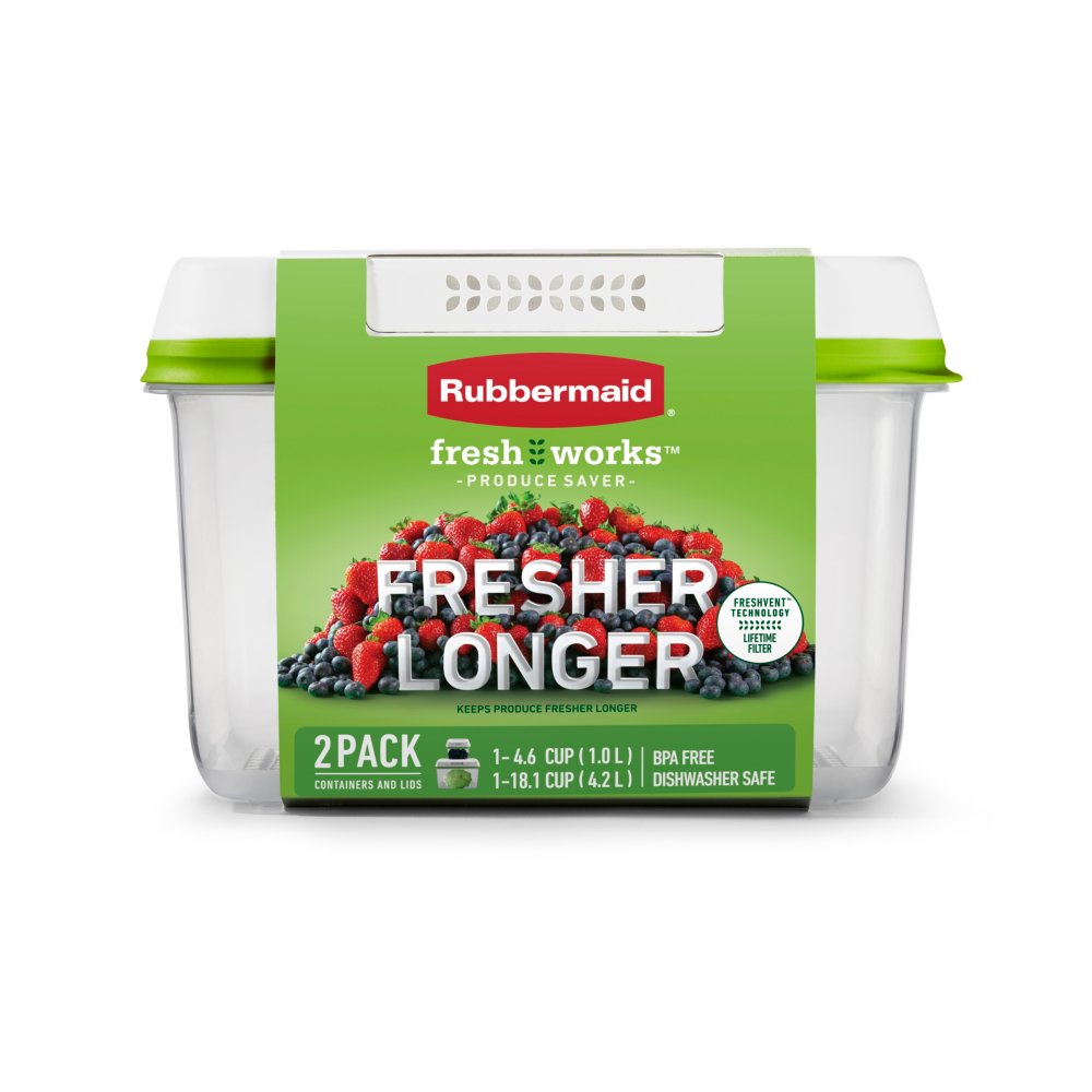 Rubbermaid 2114737 FreshWorks Produce Saver, Medium and Large Storage Containers, 6-Piece Set, Clear