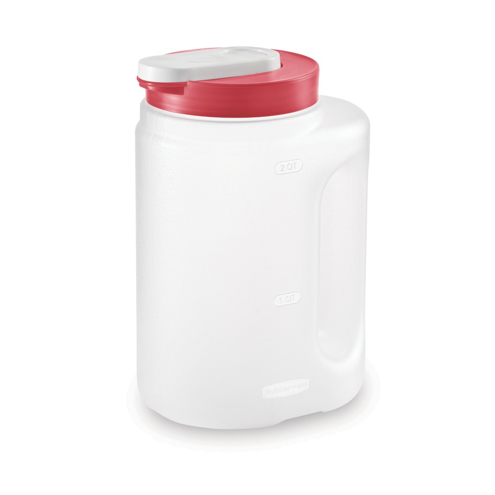Rubbermaid 2-Piece Pitcher Set with 3 Position Pour Spout Lid for Water,  Tea, and Drinks, Dishwasher Safe, 1-Gallon, Clear/Red