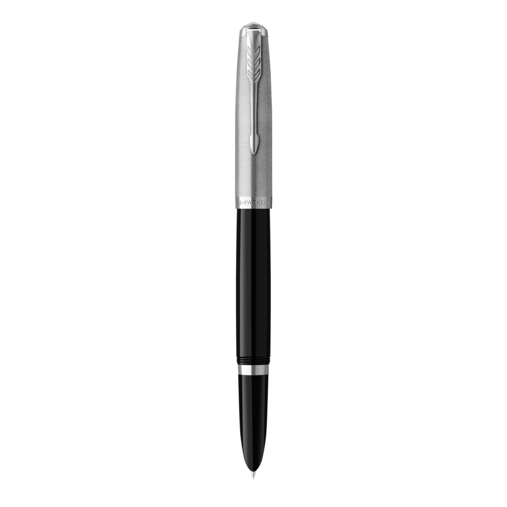  Parker 51 Fountain Pen Black Barrel with Chrome Trim Fine Nib  with Black Ink Cartridge Gift Box : Office Products