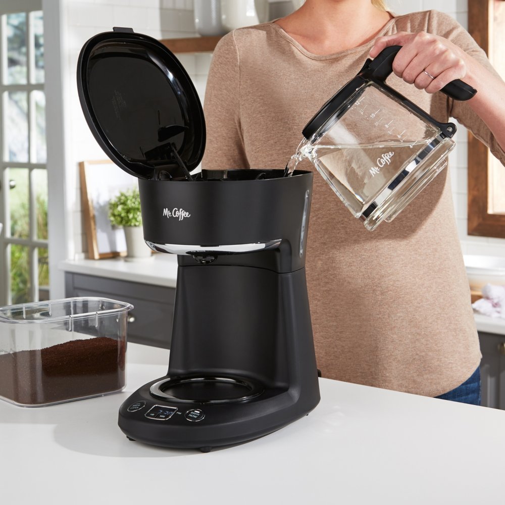 Mr. Coffee 5-Cup Programmable Coffee Maker, 25 oz. Mini Brew, Brew Now or  Later, Arctic & Chrome