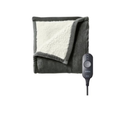 Sunbeam® Microplush Reverse Sherpa Heated Throw (50" x 60"), Push Button Controller with 3 Heat Settings, Slate Gray