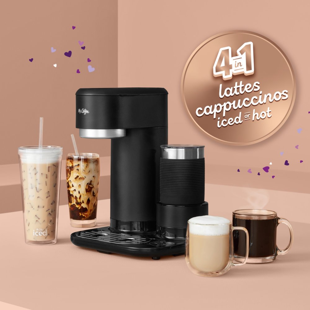 Mr Coffee 4-in-1 Single-Serve Latte Lux, Iced, and Hot Coffee Maker with Milk Frother