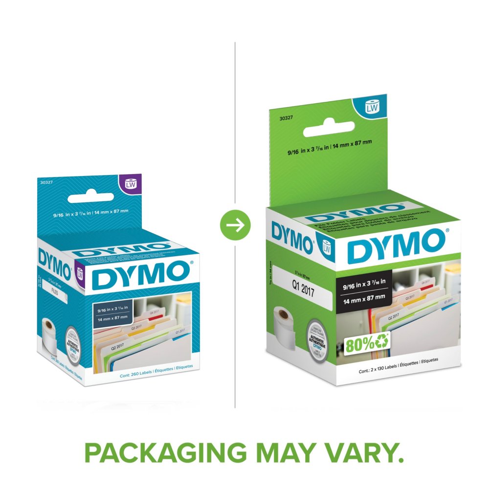 12 Rolls-130 Labels Per Roll 450 Turbo File Folder Labels 9/16 x 3-7/16 Compatible Dymo 30327 1-Up White Filling Label for Labelwriter 400 4XL 