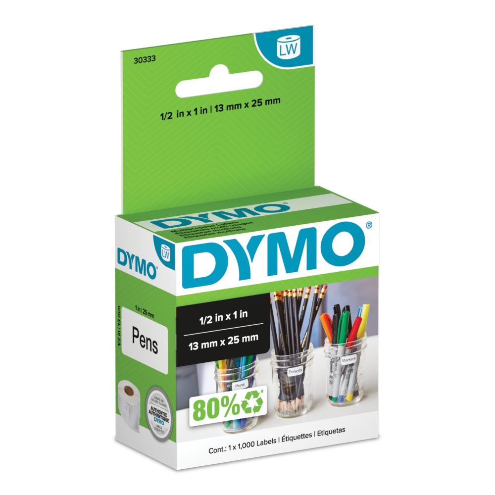 1 roll of 1,000 DYMO LW Extra-Small Multi-Purpose Labels for LabelWriter Label Printers 30333 White 1/2 x 1 1 roll of 1,000 DYMO LW Extra-Small Multi-Purpose Labels for LabelWriter Label Printers 30333 White 1/2 x 1