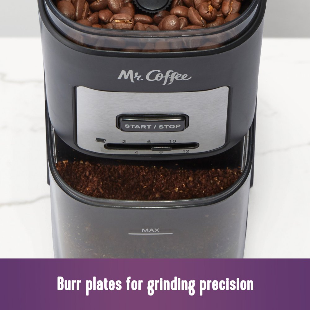 Mr. Coffee Coffee Grinder, Automatic Grinder with 5 Presets, 12 Cup  Capacity, Black