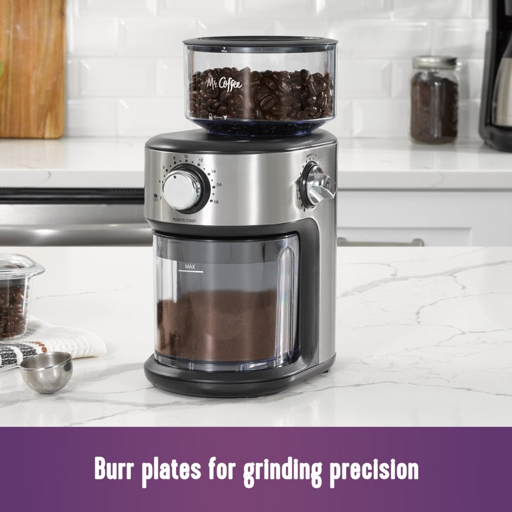  Mr. Coffee Automatic Burr Mill Grinder with 18 Custom Grinds,  Silver, BMH23-RB-1 (Renewed) : Home & Kitchen