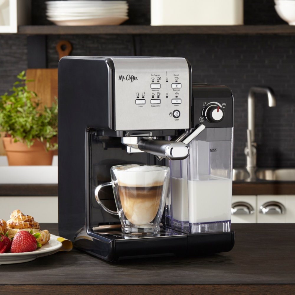 Mr. Coffee® 4-Shot Steam Espresso, Cappuccino, and Latte Maker in Black
