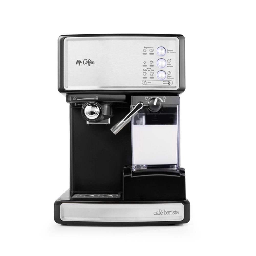Mr. Coffee Programmable Espresso, Cappuccino, Coffee Maker With Automatic  Milk Frother And 15-bar Pump Stainless Steel Black : Target