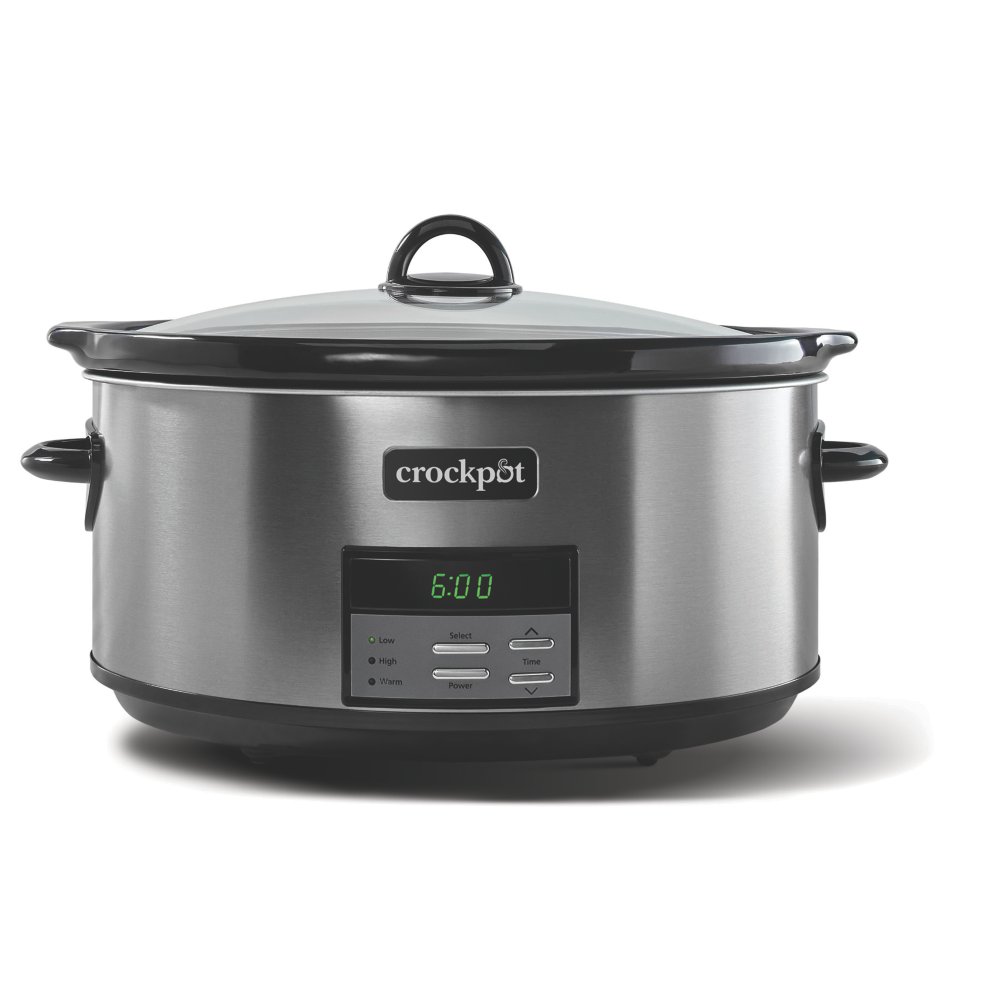 Crock-Pot Portable 4 Quart Stainless Steel Large Slow Cooker for Small  Kitchen with Locking Lid, Handles, and Digital Automatic Timer, Black