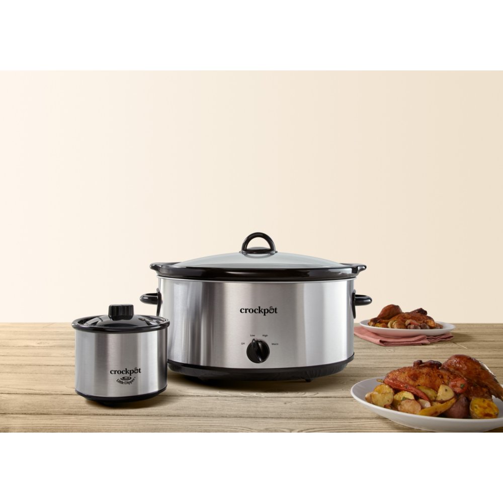 Crock-Pot Large 8 Quart Slow Cooker with Mini 16 Ounce Food Warmer,  Stainless Steel 