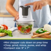 mini chopper cuts down on prep time has compact size of nine by seven inches and can chop grind mince puree and whip image number 1