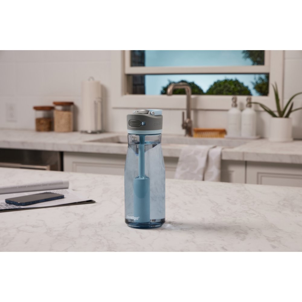 Contigo Wells Plastic Filter Water Bottle with AUTOSPOUT Straw Lid, 32 Oz.,  Dark Ice