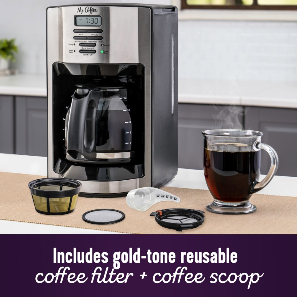 Mr. Coffee 12-Cup Programmable Coffeemaker Rapid Brew Brushed Metallic  Coffee Maker Machine Cafetera Create Kitchen Appliances - AliExpress