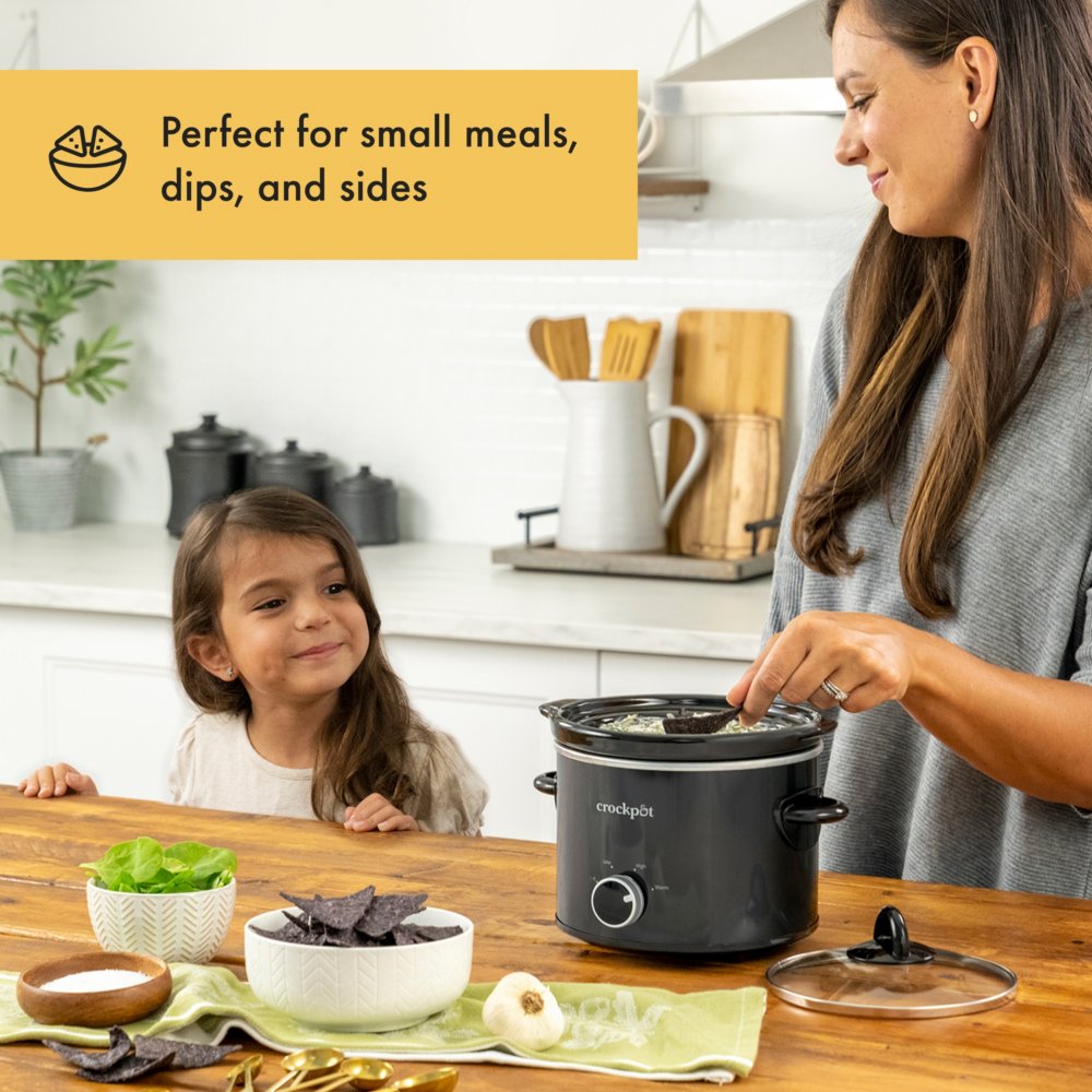 KOOC - Small Slow Cooker - 2 Quart, Black, with Free Liners