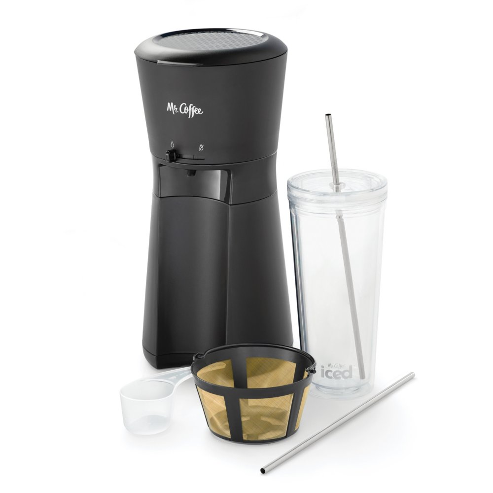 Mr Coffee Iced Coffee Maker With Reusable Tumbler Stainless Steel Straws And Gold Tone Coffee Filter Mr Coffee