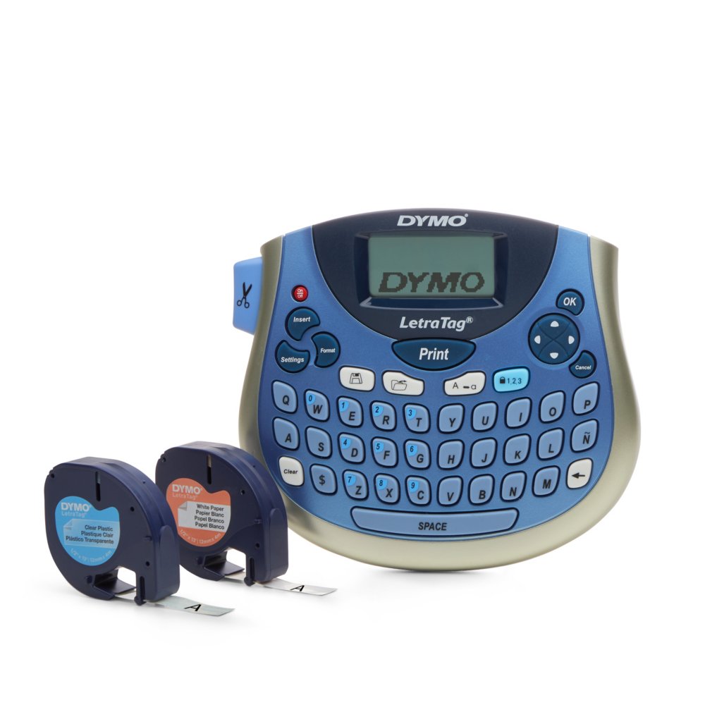 Dymo LetraTag 100T Plus, Silver Qwerty Label Maker with Black Print on White Label Tape (1/2 x 13 Feet) 2164248