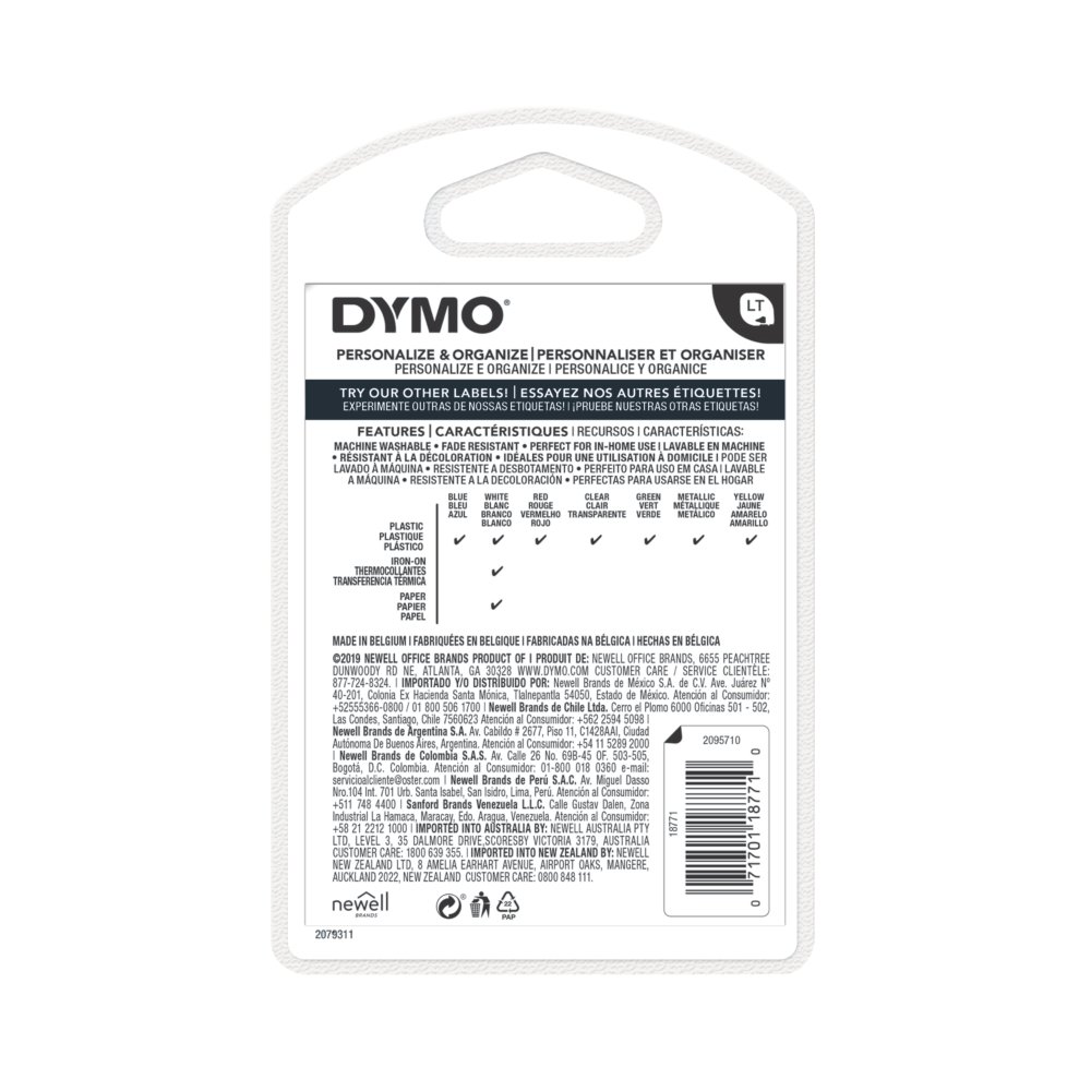 DYMO 12mm LETRATAG Tape label IRON ON White 2m 